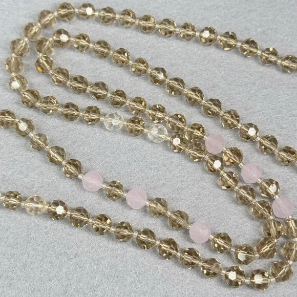 Banana Republic Necklace Smoky Clear Pink Faceted Sparkling Beads Layer Long 36" - Picture 5 of 8